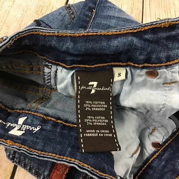 Girls Seven 7 For All Mankind Ankle Skinny Slanted Hem Distressed Jeans Size 8 - Picture 7 of 9